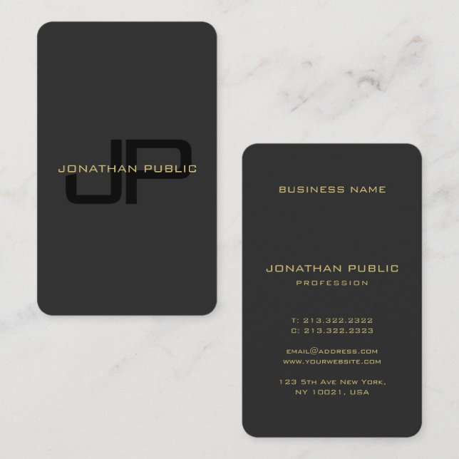 Cartão De Visita Monograma esmaecido Texto Dourado Tamanho do Ocean (Frente/Verso)