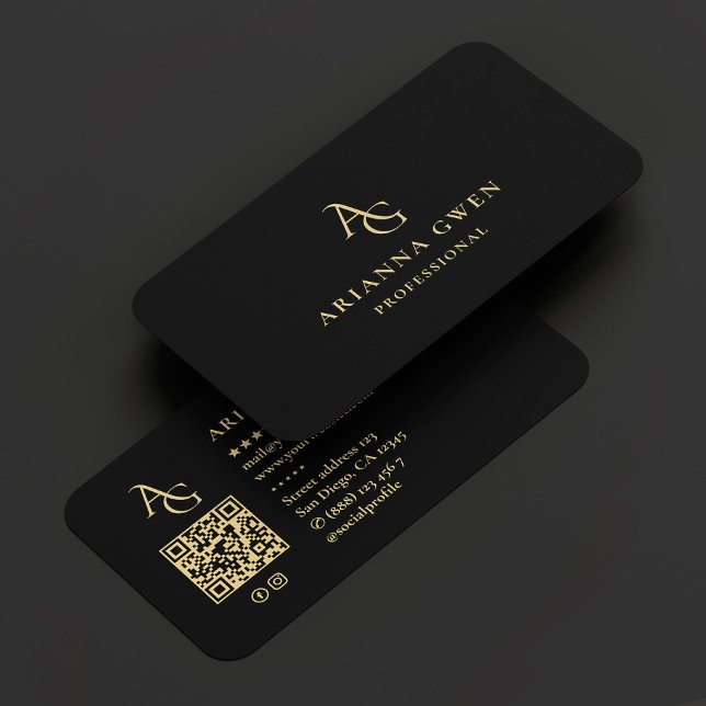 Cartão De Visita Monograma estético AG preto elegante profissional (Aesthetic Monogram AG Professional Elegant Black Business Card
)