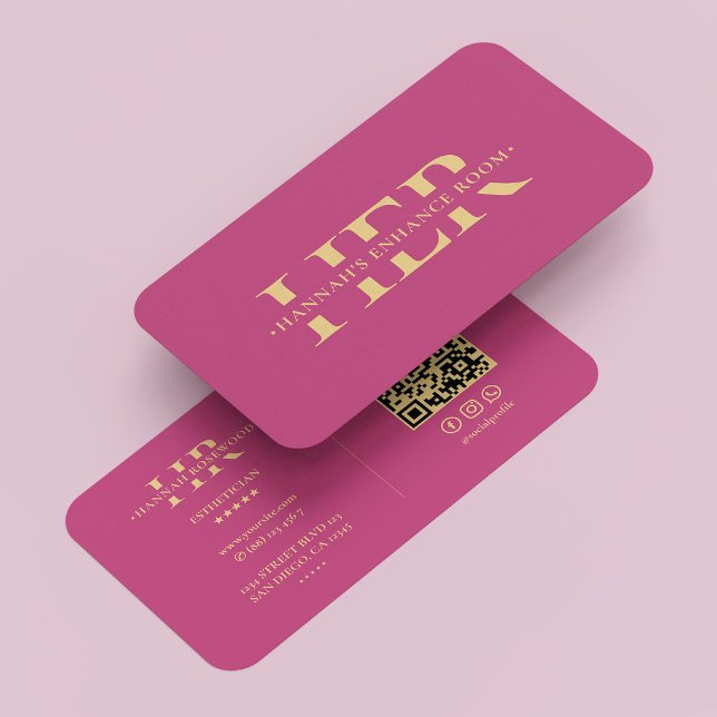 Cartão De Visita Monograma estético de fetiche moderno, rosa (Modern Beautician Monogram Esthetician Pink Business Card
)