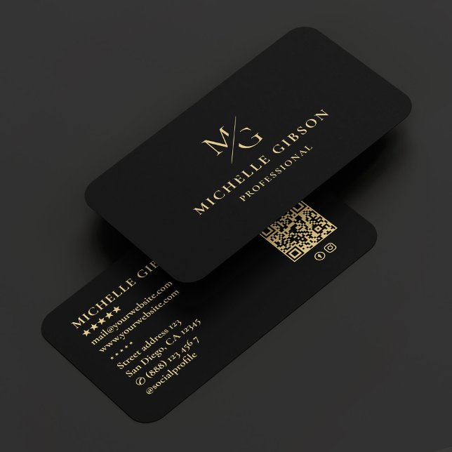 Cartão De Visita Monograma estético Linha profissional preto mínimo (Aesthetic Monogram Line Professional Minimal Black Business Card
)