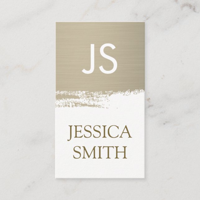 Cartão De Visita Monograma Faux Brutado Metálico (Frente)