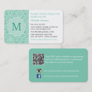 Cartão De Visita Monograma feminino elegante Casa Damasco Boutique
