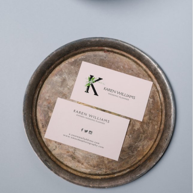 Cartão De Visita Monograma floral de buquê lírio branco a rosa (Criador carregado)