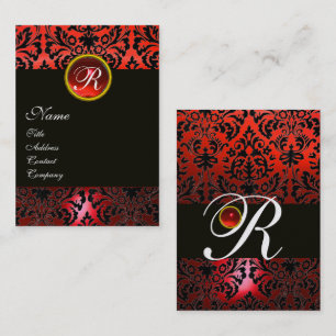 Cartão De Visita MONOGRAMA FLORAL NEGRO VERMELHO, Ruby Gemstone