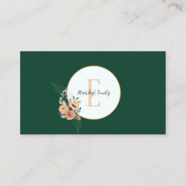 Cartão De Visita Monograma floral verde escuro
