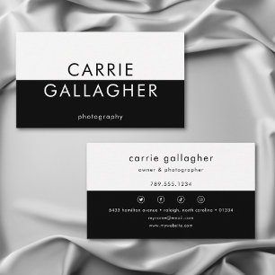 Cartão De Visita Monograma Geométrico Mínimo Negro Branco Moderno