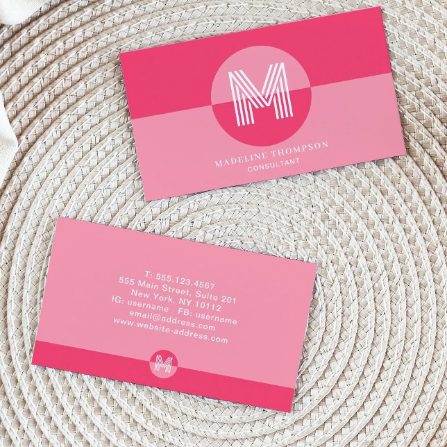 Cartão De Visita Monograma Geométrico Moderno, Geométrico Magenta,  (Criador carregado)