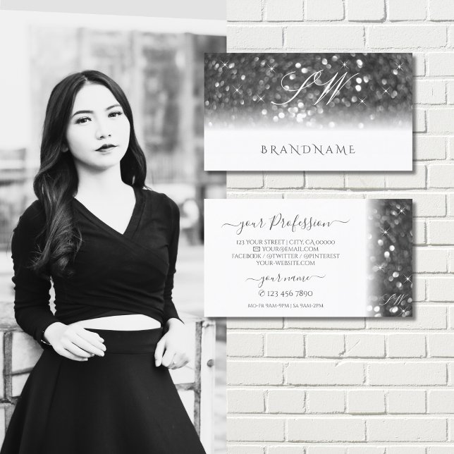 Cartão De Visita Monograma Glamoroso de Garra Branca com Espumação  (Criador carregado)