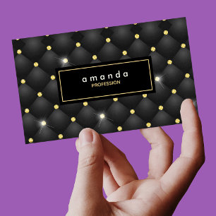 Cartão De Visita Monograma glitter elegante dourado preto brilhante