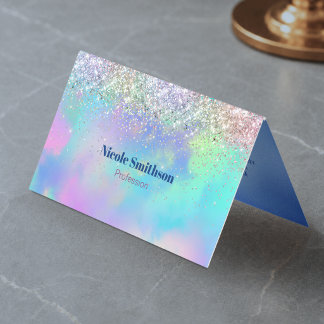 Cartão De Visita Monograma holográfico iridescente fofo