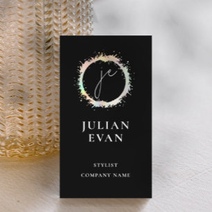 Cartão De Visita Monograma Holográfico Luxo Negro Moderno