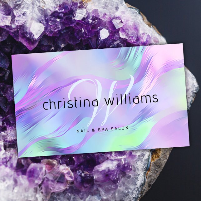 Cartão De Visita Monograma Holográfico Moderno (Modern Monogram Holographic Business Card)