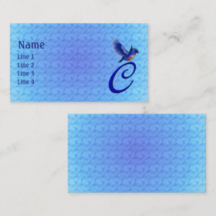 Cartão De Visita Monograma Inicial C Azul Elegante