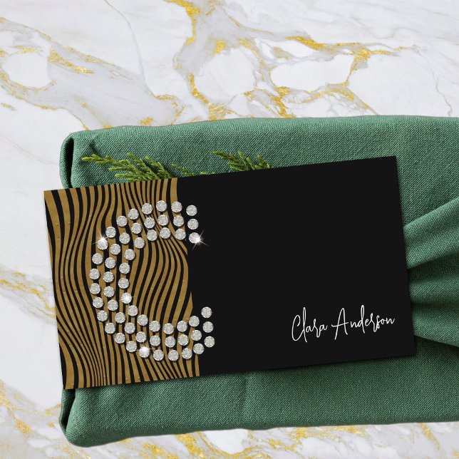 Cartão De Visita Monograma Inicial de Mídia Social Dourada Preto (Front)