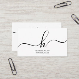 Cartão De Visita Monograma Inicial de Nome em Script Preto e Branco
