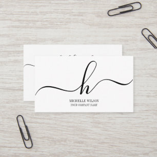 Cartão De Visita Monograma Inicial de Nome em Script Preto e Branco