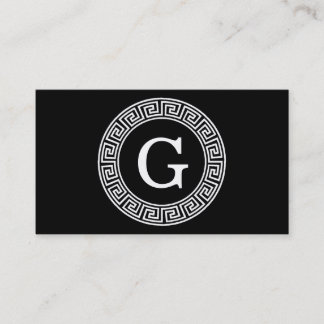 Cartão De Visita Monograma Inicial do Quadro-Chave Grego Branco Pre
