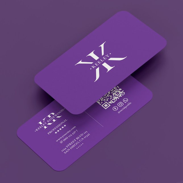 Cartão De Visita Monograma Inicial Mínimo Roxo Real Profissional (Minimal Initial Monogram Professional Royal Purple Business Card
)