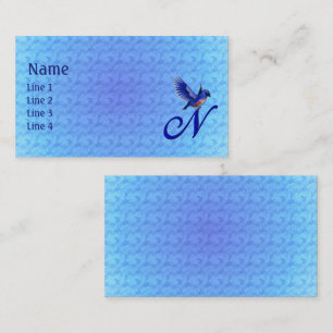 Cartão De Visita Monograma Inicial N Azul Elegante