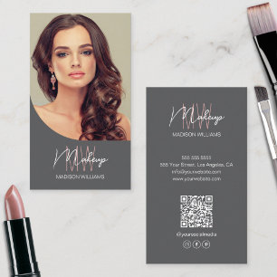 Cartão De Visita Monograma Logotipo Foto Makeup Artista Cinza