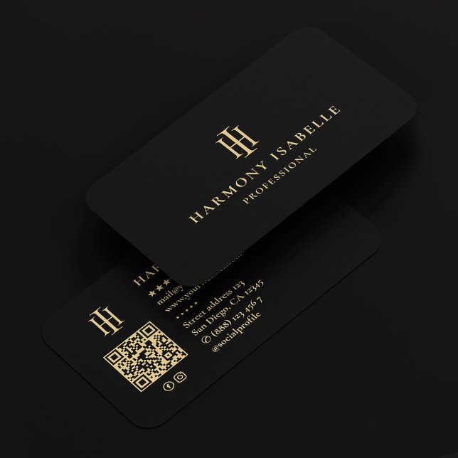 Cartão De Visita Monograma Logotipo Profissional Elegante de Direit (HI Monogram Logo Professional Elegant Black Business Card
)
