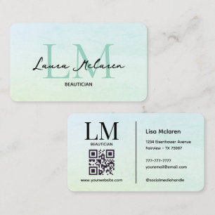 Cartão De Visita Monograma Luxe Estéticas Código QR Pastel Verde Me