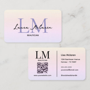 Cartão De Visita Monograma Luxe Estéticas Tons Pastel Código QR