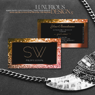 Cartão De Visita Monograma Luxurioso do Ouro Dourado Rosa preto