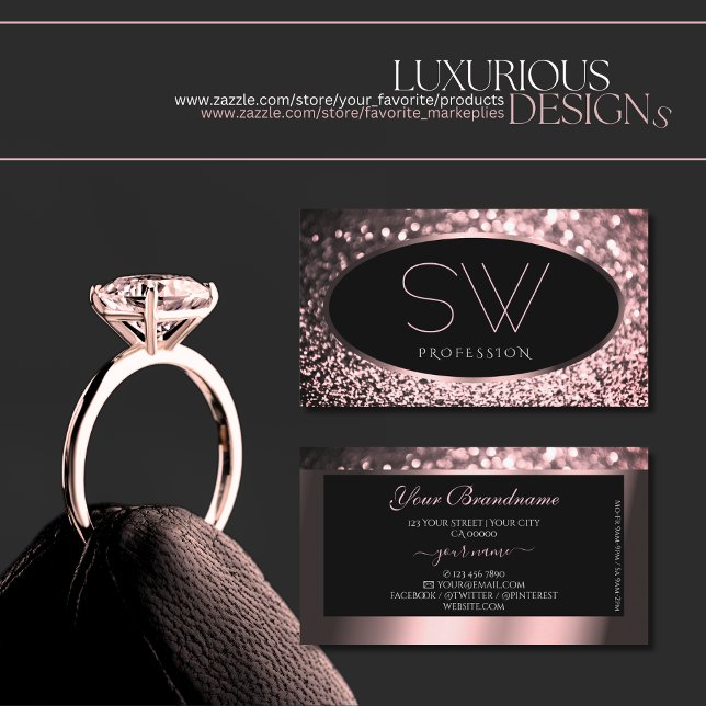 Cartão De Visita Monograma Luxurioso Rosa cor-de-rosa brilhante pre (Criador carregado)