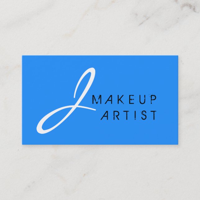 Cartão De Visita Monograma Makeup Artist Blue Background (Frente)
