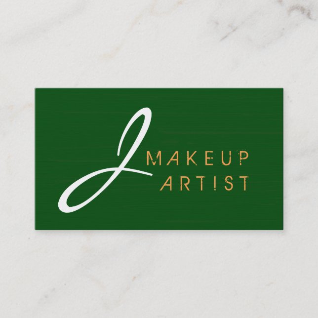 Cartão De Visita Monograma Makeup Artist Green Background (Frente)