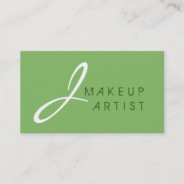Cartão De Visita Monograma Makeup Artist Green Background (Frente)