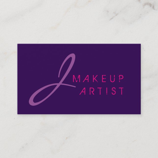Cartão De Visita Monograma Makeup Artist Purple Background (Frente)