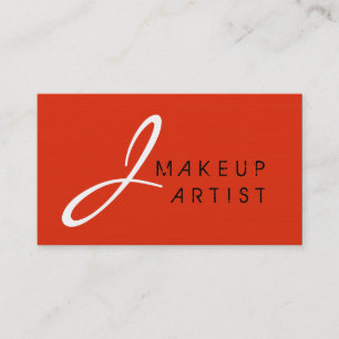 Cartão De Visita Monograma Makeup Artista Vermelho Laranja Fundo #2