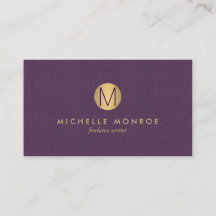 Monograma Minimalista Dourado Falso em Linho Roxo 