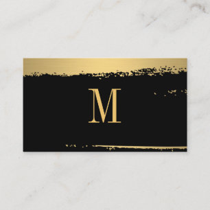 Cartão De Visita Monograma minimalista moderno no preto/ouro