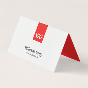 Cartão De Visita Monograma Minimalista Moderno Vermelho Branco Dobr