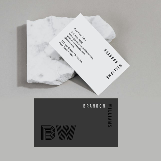 Cartão De Visita Monograma Mínimo da Cinza Negra Profissional (Criador carregado)