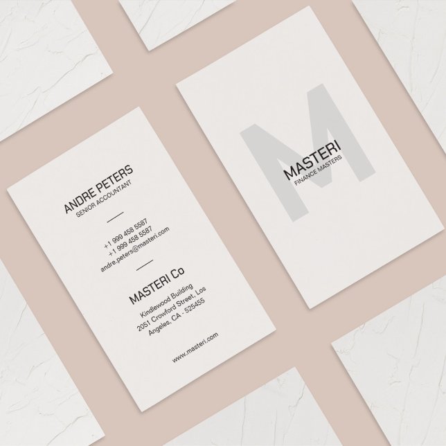 Cartão De Visita Monograma Mínimo de Cinza Pálida Sombreada Moderna (Criador carregado)