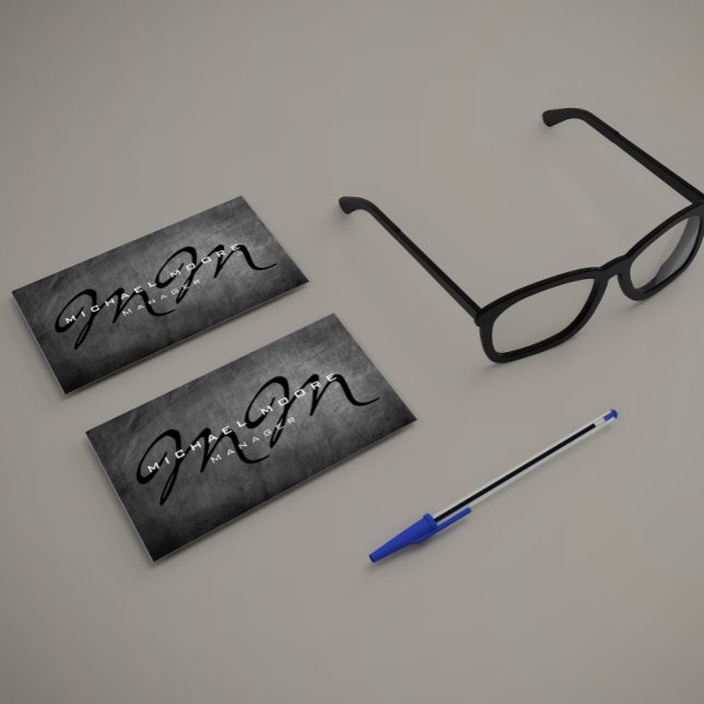 Cartão De Visita Monograma Mínimo de Dois Painéis de Cinza Lateral (Criador carregado)