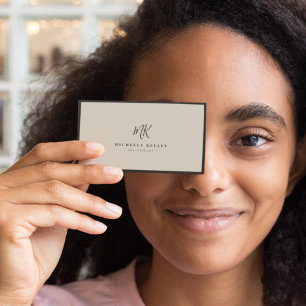 Cartão De Visita Monograma Mínimo de Luxo Linen Natural