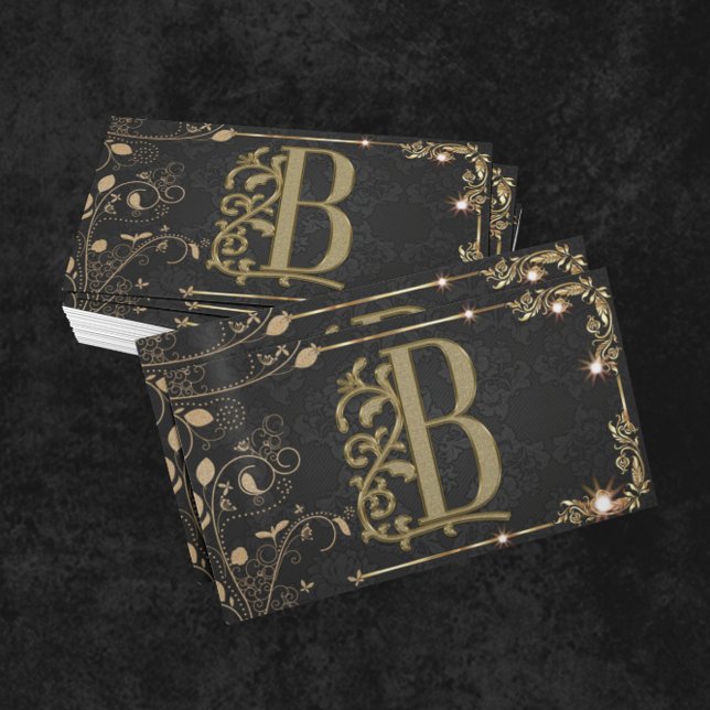 Cartão De Visita Monograma Mínimo de Luxo Na moda Chic Dourado Pret (Criador carregado)