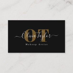 Cartão De Visita Monograma Mínimo de Script Moderno Preto Profissio