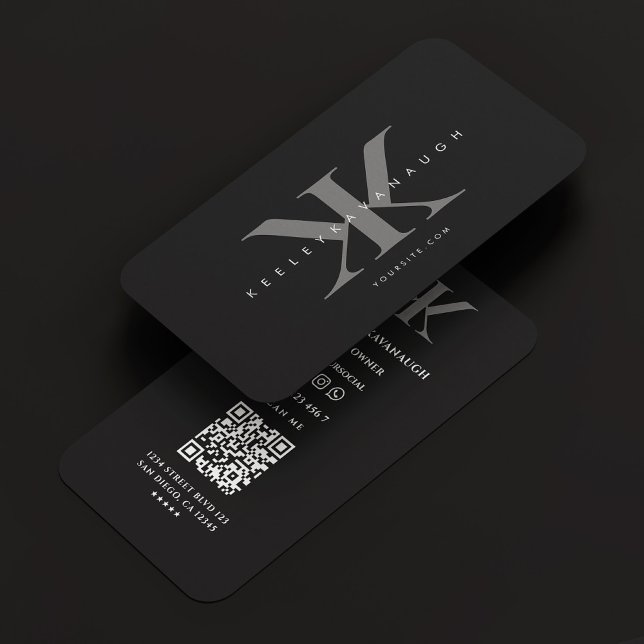 Cartão De Visita Monograma mínimo Logotipo profissional K Cinza pre (Minimal Monogram Professional Logo K Black Grey Business Card
)