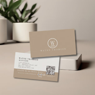 Cartão De Visita Monograma Mínimo Marrom Tan Branco Elegante