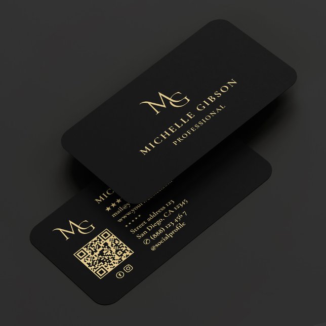 Cartão De Visita Monograma mínimo MG preto Elegante profissional (Minimal Monogram MG Professional Elegant Black Business Card
)