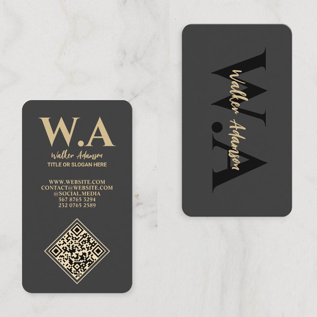 Cartão De Visita Monograma Mínimo Moderno | Marketing profissional (Luxury black and gold business cards)