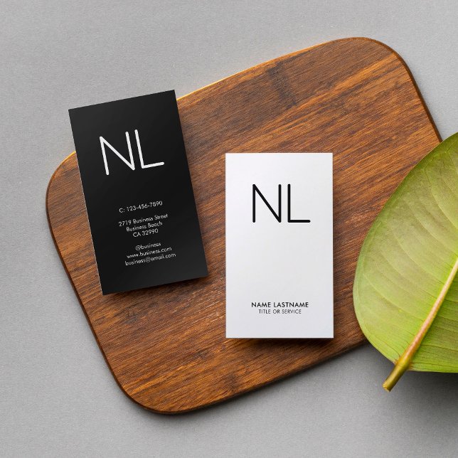 Cartão De Visita Monograma Mínimo Negra Branca Negra Moderna Vertic (Criador carregado)