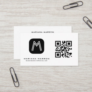 Cartão De Visita Monograma mínimo QR personalizado Código básico