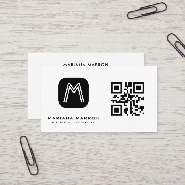 Cartão De Visita Monograma mínimo QR personalizado Código básico (Frente/Verso In Situ)